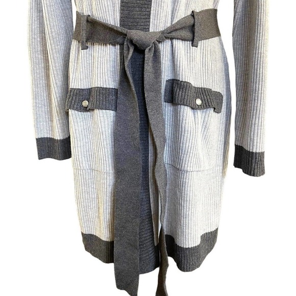Belldini Women's Knit Sweater Gray Tie Cardigan Sz 1X Classic Career Casual - Picture 3 of 9